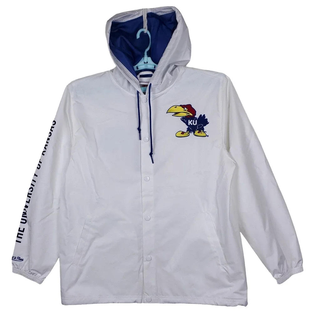 Kansas Jayhawks Mitchell & Ness NCAA Large Windbreaker Jacket White NWT